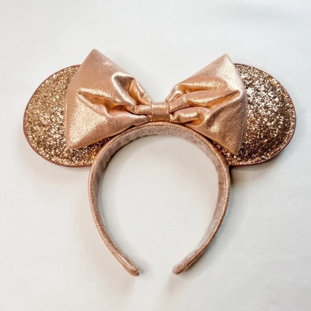 Disney Parks Minnie Mouse Rose Gold Sequin Headband Bow Mouse Ears One Size